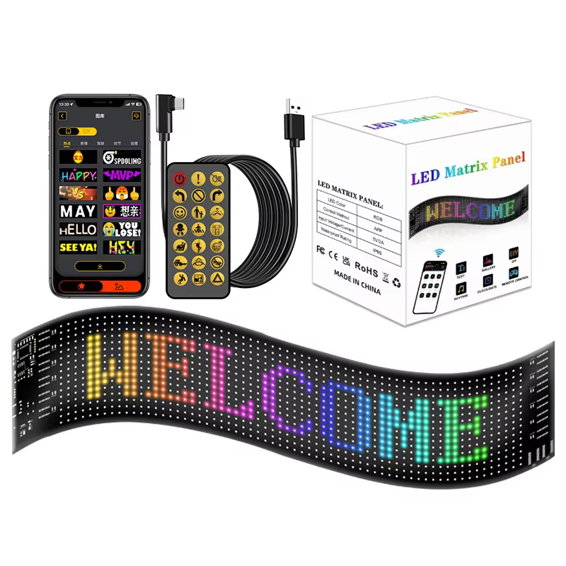 Pantalla LED Gigante para Auto 37x9 cm — Textos y Animaciones